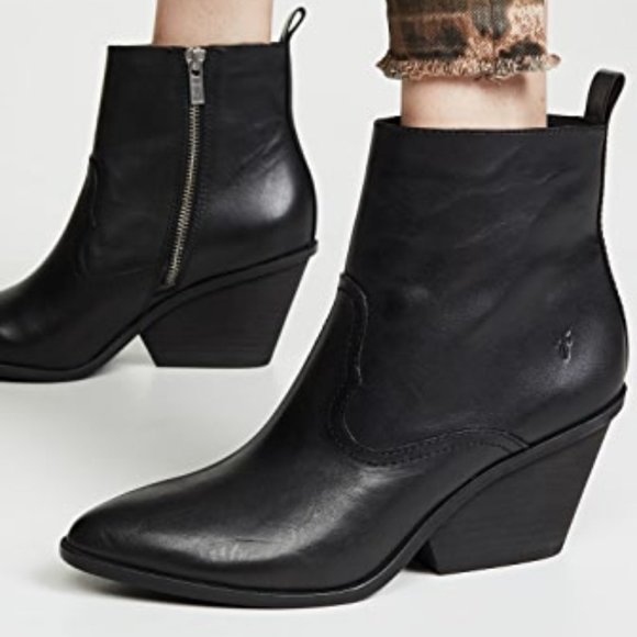 Frye Amado Wedge Cognac Leather Pointy Toe Cowboy Pull On Wood Heeled Ankle Boot - Picture 3 of 16